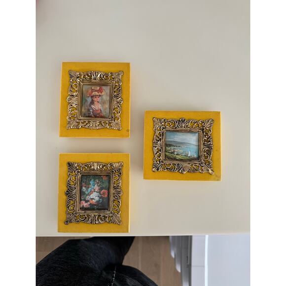 Vintage Velvet Artwork Set/3 romantic impressionist paintings unique 70s baroque - Picture 5 of 11